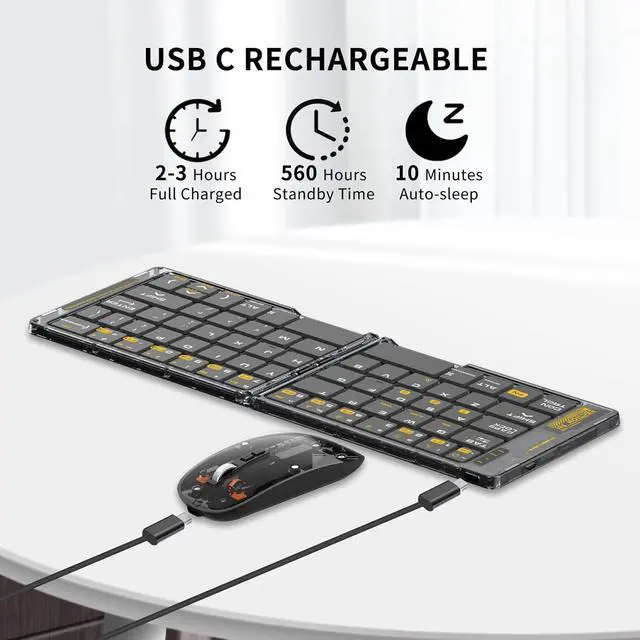 Alt view image 5 of 7 - Foldable & Folding Wireless Keyboard Set Combo for iPad, Transparent Bluetooth Typepad & Mouse, Compatible with iOS, Windows, Android, Smartphones, Laptops, etc.