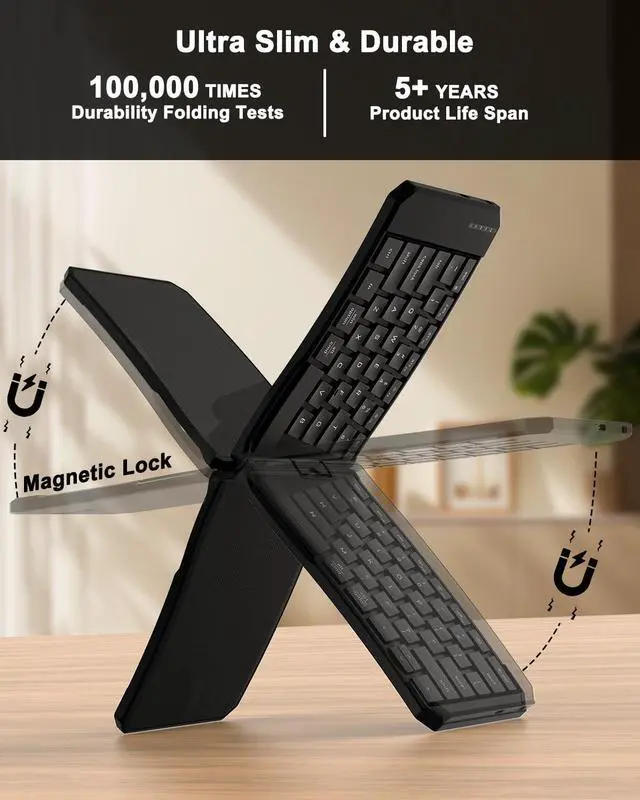 Alt view image 3 of 7 - Ergonomic Foldable Keyboard and Mouse Combo, 2.4G+Dual Bluetooth Rechargeable Folding Keyboard Mouse for Travel and Business, Split Design, Portable Size for Laptop iPads Tablet Smartphone