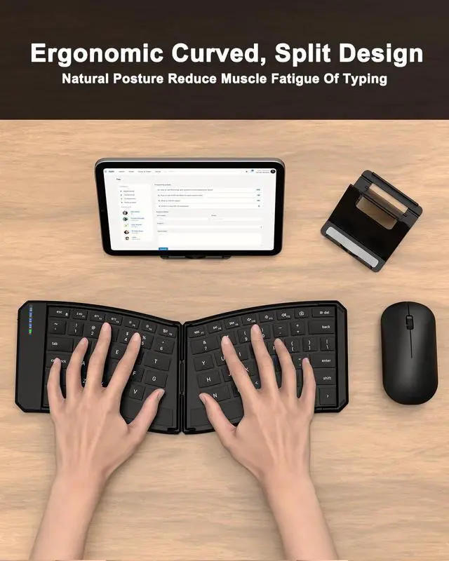Alt view image 2 of 7 - Ergonomic Foldable Keyboard and Mouse Combo, 2.4G+Dual Bluetooth Rechargeable Folding Keyboard Mouse for Travel and Business, Split Design, Portable Size for Laptop iPads Tablet Smartphone