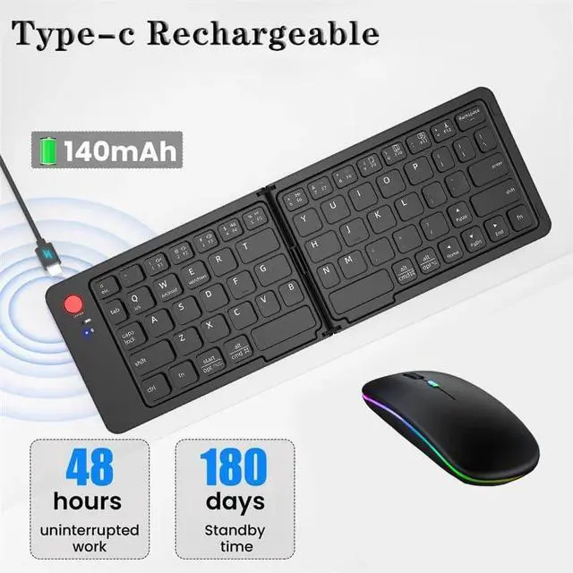 Alt view image 6 of 7 - Foldable Keyboard and Mouse,Wireless Keyboard Mouse Combo with Portable Case, Rechargeable Bluetooth Travel Multi-Device Keyboard Mouse for Windows iOS Android, PC/Laptop/Ipad/Tablet