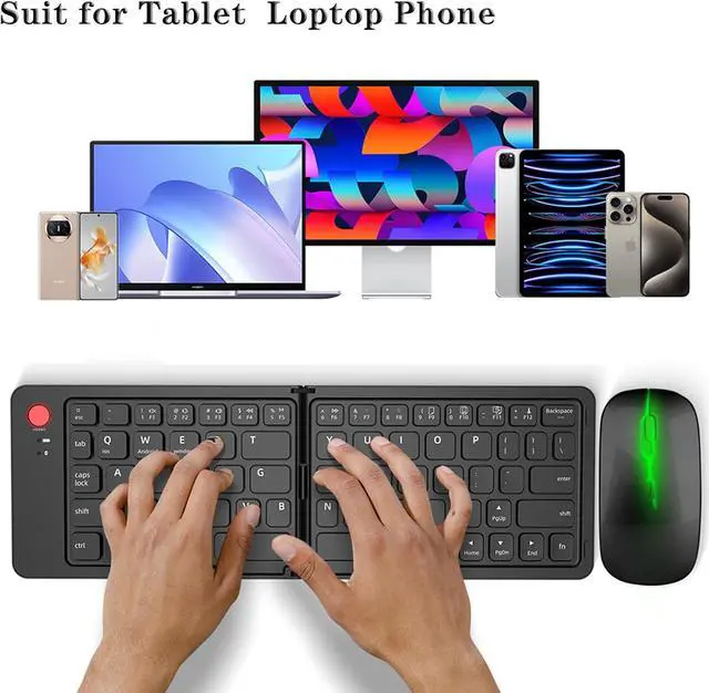 Alt view image 2 of 7 - Foldable Keyboard and Mouse,Wireless Keyboard Mouse Combo with Portable Case, Rechargeable Bluetooth Travel Multi-Device Keyboard Mouse for Windows iOS Android, PC/Laptop/Ipad/Tablet
