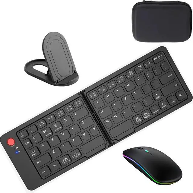 Main image of Foldable Keyboard and Mouse,Wireless Keyboard Mouse Combo with Portable Case, Rechargeable Bluetooth Travel Multi-Device Keyboard Mouse for Windows iOS Android, PC/Laptop/Ipad/Tablet