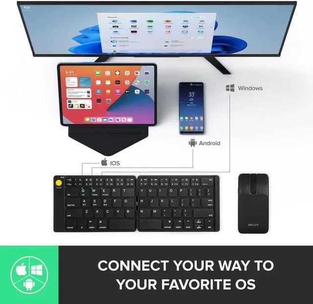 Alt view image 3 of 7 - PockCombo Portable Keyboard and Mouse Wireless with Protective Case, Bluetooth Foldable Keyboard, 2-in-1 Sliding Mini Mouse with Pointer (Black)