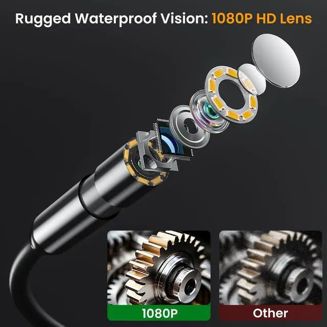 Alt view image 4 of 7 - Endoscope with Light, 1080P HD Borescope with 8 Adjustable LEDs, 4.3" Inspection Camera with 16.4ft Semi-Rigid Cable, 8mm IP67 Waterproof Lens-Father's Day Gift&Cool Gadgets for Men