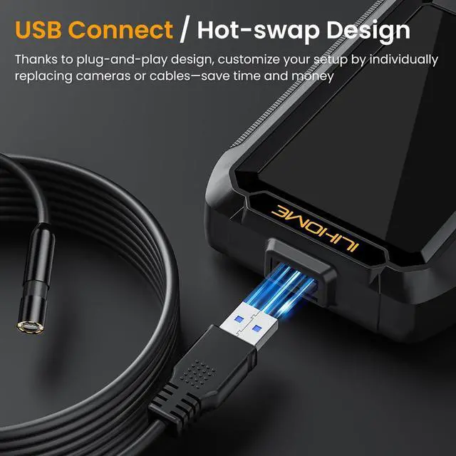 Alt view image 3 of 7 - Endoscope with Light, 1080P HD Borescope with 8 Adjustable LEDs, 4.3" Inspection Camera with 16.4ft Semi-Rigid Cable, 8mm IP67 Waterproof Lens-Father's Day Gift&Cool Gadgets for Men