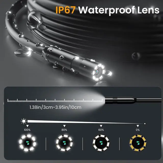 Alt view image 5 of 7 - Endoscope with Light, 1080P HD Borescope with 8 Adjustable LEDs, 4.3" Inspection Camera with 16.4ft Semi-Rigid Cable, 8mm IP67 Waterproof Lens-Father's Day Gift&Cool Gadgets for Men