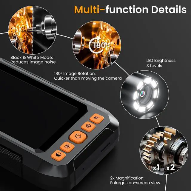 Alt view image 7 of 7 - Endoscope with Light, 1080P HD Borescope with 8 Adjustable LEDs, 4.3" Inspection Camera with 16.4ft Semi-Rigid Cable, 8mm IP67 Waterproof Lens-Father's Day Gift&Cool Gadgets for Men