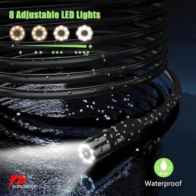 Alt view image 5 of 7 - Endoscope Camera with Light, Pancellent 1920P Inspection Snake, HD Color Display, Waterproof Industrial Borescope with 8 Adjustable LED,16.5ft Semi-Rigid Cable Sewer Camera (Getting Start Level)