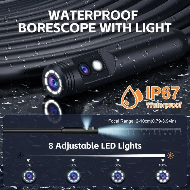 Alt view image 4 of 7 - Dual Lens Endoscope Camera with Light, 1920P HD Borescope Camera with 4.3" LCD, 8 Adjustable LEDs, 16.4FT Semi-Rigid Cable & 32GB Card-IP67 Waterproof Inspection Borescope for Sewer/Drain/Pipe