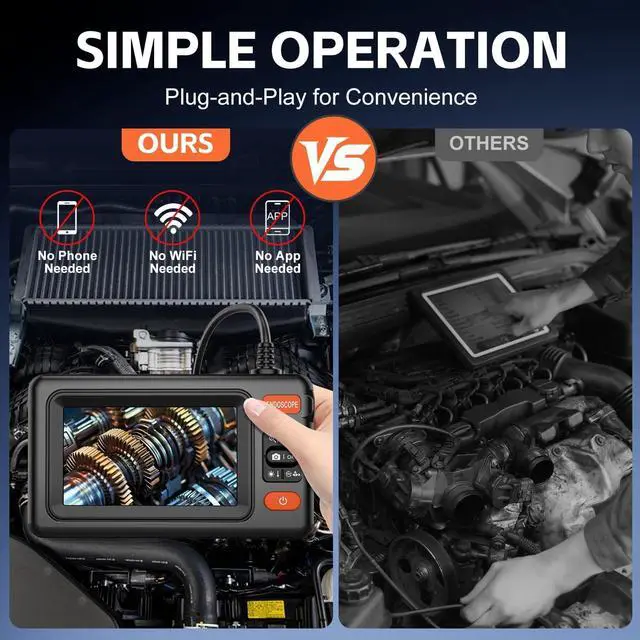 Alt view image 5 of 7 - Dual Lens Endoscope Camera with Light, 1920P HD Borescope Camera with 4.3" LCD, 8 Adjustable LEDs, 16.4FT Semi-Rigid Cable & 32GB Card-IP67 Waterproof Inspection Borescope for Sewer/Drain/Pipe