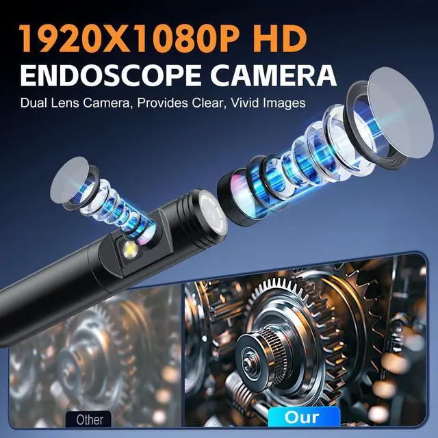 Alt view image 2 of 7 - Dual Lens Endoscope Camera with Light, 1920P HD Borescope Camera with 4.3" LCD, 8 Adjustable LEDs, 16.4FT Semi-Rigid Cable & 32GB Card-IP67 Waterproof Inspection Borescope for Sewer/Drain/Pipe