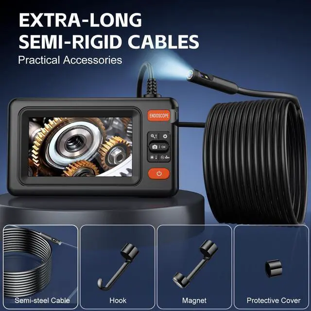 Alt view image 7 of 7 - Dual Lens Endoscope Camera with Light, 1920P HD Borescope Camera with 4.3" LCD, 8 Adjustable LEDs, 16.4FT Semi-Rigid Cable & 32GB Card-IP67 Waterproof Inspection Borescope for Sewer/Drain/Pipe
