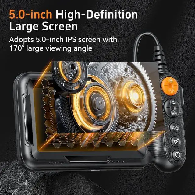 Alt view image 2 of 7 - Endoscope Camera with Light, 5-inch Dual Lens 1920P HD Borescope, 7.9mm Camera with 9 LEDs, 16.5ft Semi-Rigid Cable, IP67 Waterproof - for Sewer/Drain Pipe, Automotive Inspection, Tools & Cool Gadgets