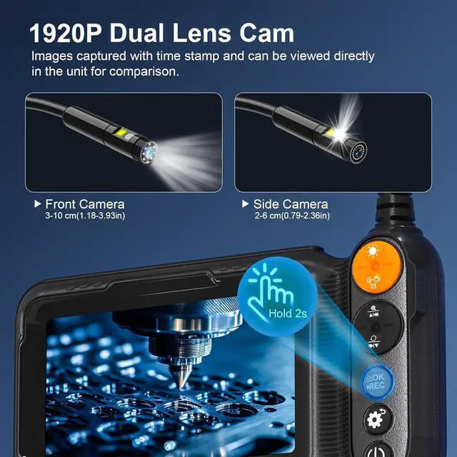 Alt view image 3 of 7 - Endoscope Camera with Light, 5-inch Dual Lens 1920P HD Borescope, 7.9mm Camera with 9 LEDs, 16.5ft Semi-Rigid Cable, IP67 Waterproof - for Sewer/Drain Pipe, Automotive Inspection, Tools & Cool Gadgets