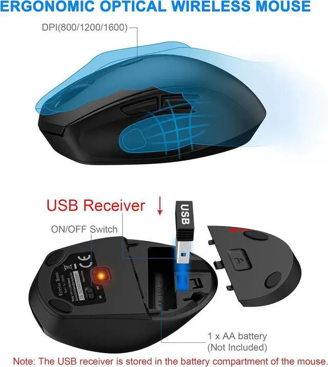 Alt view image 4 of 7 - Wireless Keyboard and Mouse Combo, 2.4G Full-Sized Ergonomic Computer Keyboard with Wrist Rest and 3 Level DPI Adjustable Wireless Mouse for Windows, Mac OS Desktop/Laptop/PC(Classic Black)