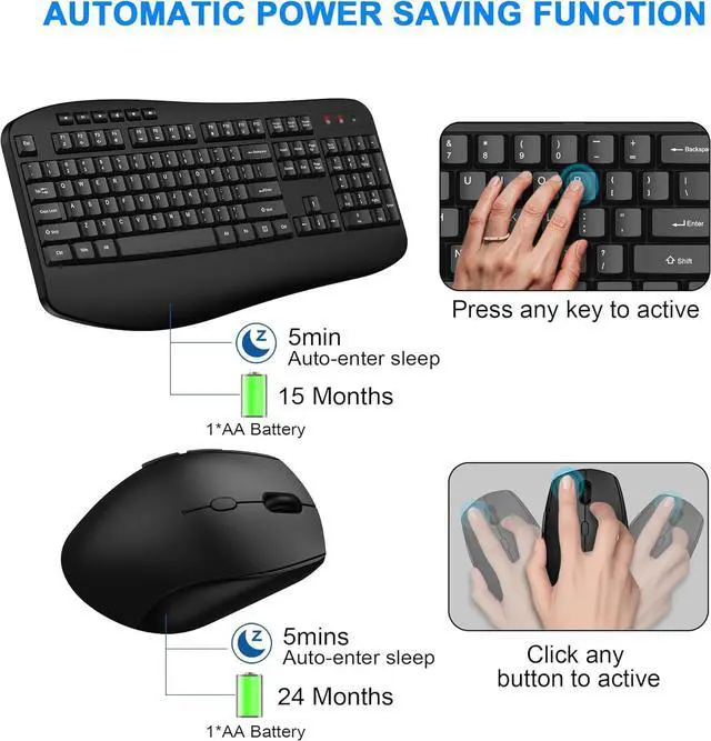 Alt view image 3 of 7 - Wireless Keyboard and Mouse Combo, 2.4G Full-Sized Ergonomic Computer Keyboard with Wrist Rest and 3 Level DPI Adjustable Wireless Mouse for Windows, Mac OS Desktop/Laptop/PC(Classic Black)