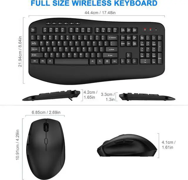 Alt view image 6 of 7 - Wireless Keyboard and Mouse Combo, 2.4G Full-Sized Ergonomic Computer Keyboard with Wrist Rest and 3 Level DPI Adjustable Wireless Mouse for Windows, Mac OS Desktop/Laptop/PC(Classic Black)