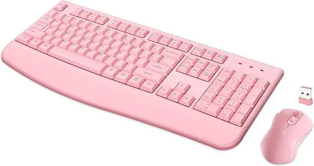 Main image of Wireless Keyboard and Mouse Combo, Full-Sized 2.4GHz Wireless Keyboard with Comfortable Palm Rest and Optical Mouse for Windows, Mac OS PC/Desktops/Computer/Laptops (Full Pink)