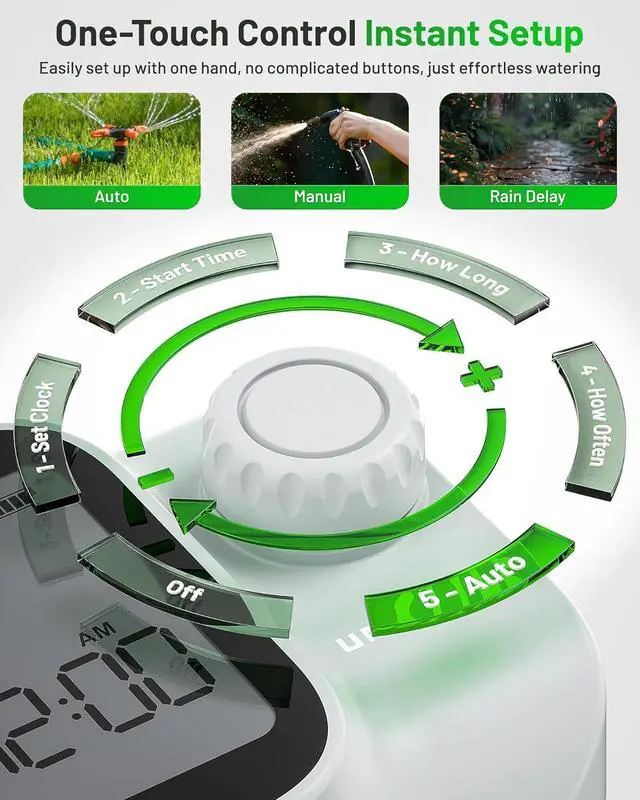 Alt view image 2 of 7 - [2026 Upgrade] Sprinkler Timer with Brass Inlets & Outlets, Programmable Water Timer for Garden Hose, IP55 Waterproof Hose Timers with Manual Irrigation Timers for Yard and Lawn Patio