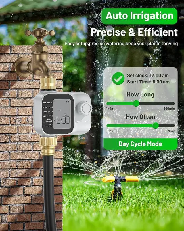 Alt view image 4 of 7 - [2026 Upgrade] Sprinkler Timer with Brass Inlets & Outlets, Programmable Water Timer for Garden Hose, IP55 Waterproof Hose Timers with Manual Irrigation Timers for Yard and Lawn Patio