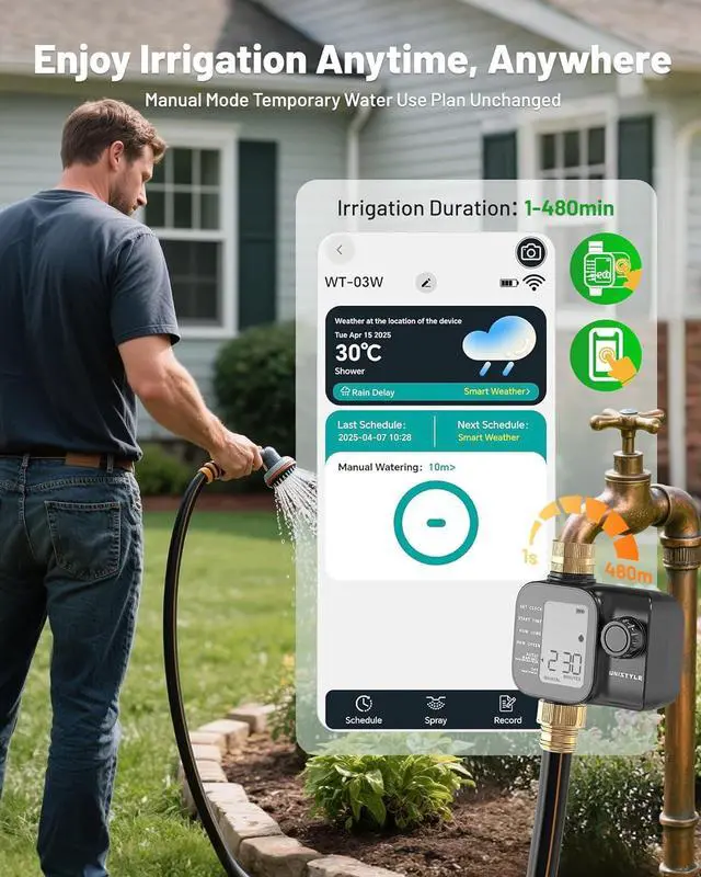 Alt view image 7 of 7 - [2026 Upgrade] WiFi Sprinkler Timer with Brass Inlets & Outlets, Water Timer for Garden Hose, Alexa & Google Voice Compatible Hose Timers, IP55 Waterproof Manual Irrigation Timers