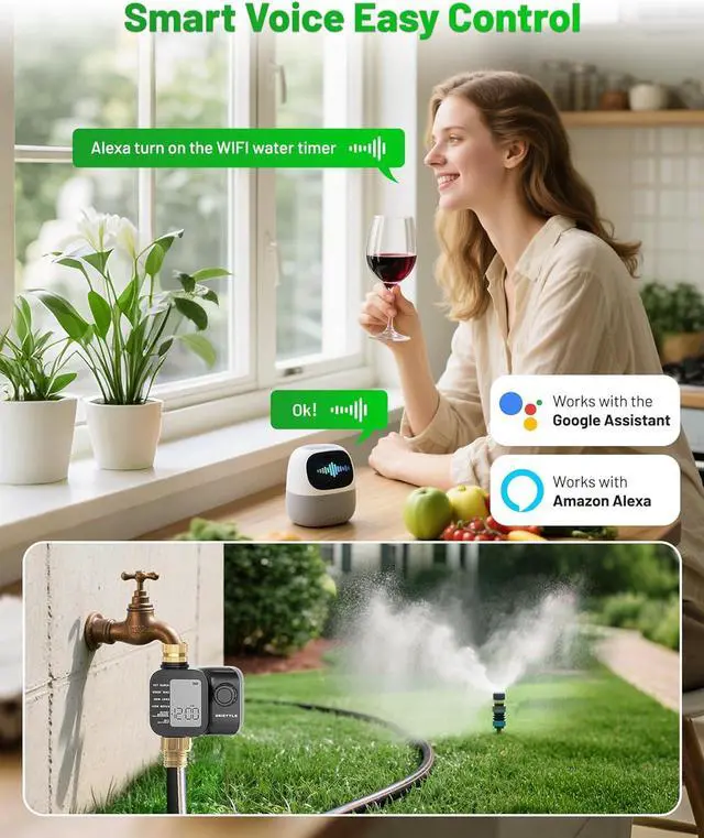 Alt view image 3 of 7 - [2026 Upgrade] WiFi Sprinkler Timer with Brass Inlets & Outlets, Water Timer for Garden Hose, Alexa & Google Voice Compatible Hose Timers, IP55 Waterproof Manual Irrigation Timers