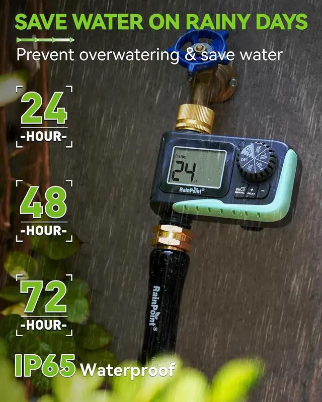 Alt view image 4 of 7 - Sprinkler Timer with Brass Swivel, Programmable Water Timer for Garden Hose with Rain Delay/Manual Watering, Digital Irrigation System Kit for Lawns, 1 Outlet
