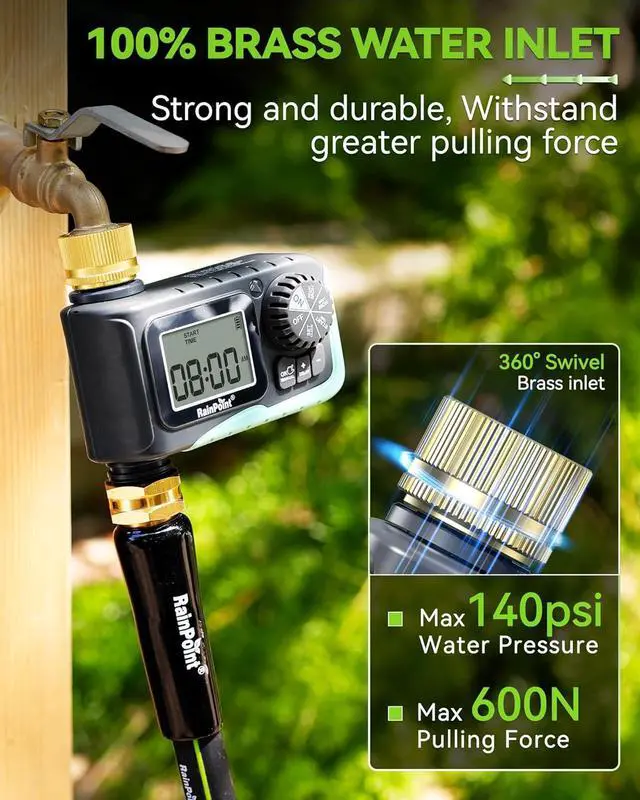 Alt view image 6 of 7 - Sprinkler Timer with Brass Swivel, Programmable Water Timer for Garden Hose with Rain Delay/Manual Watering, Digital Irrigation System Kit for Lawns, 1 Outlet