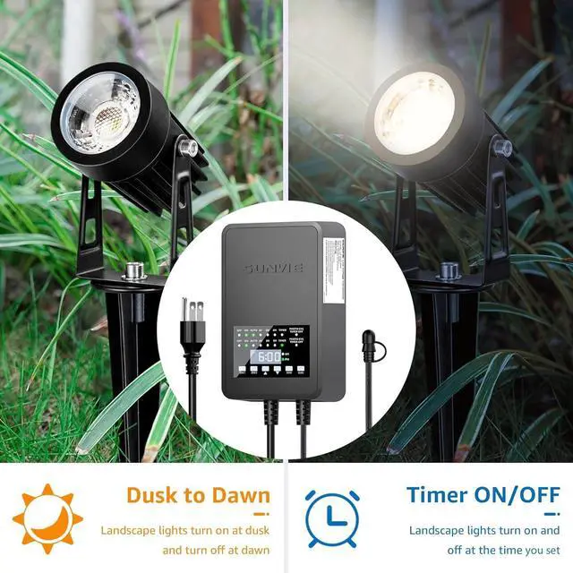 Alt view image 4 of 7 - 200W Low Voltage Landscape Transformer with 2 Independent Control Output Landscape Lighting Transformer with Timer and Photocell Sensor 120V AC to 12/14V AC Weatherproof Low Voltage Transformer
