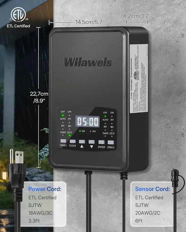 Main image of 200W Low Voltage Landscape Transformer, 2 Zone Independent Control, Landscape Lighting Transformer, 120V AC to 12/14V AC, Low Voltage Transformer with Timer and Photocell Sensor, ETL Listed