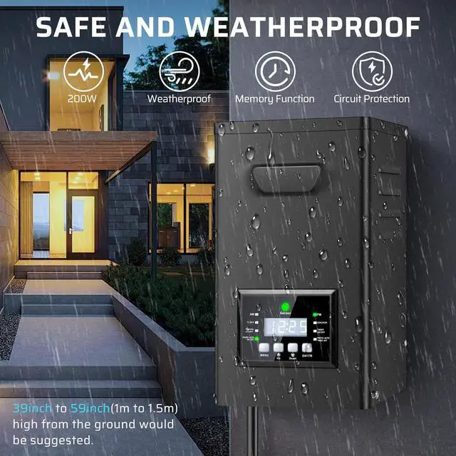 Alt view image 4 of 7 - 200W Low Voltage Landscape Transformer, Landscape Lighting Transformer with Timer and photocell Sensor, 120V AC to 12V/15V AC Outdoor Weatherproof Low Voltage Transformers for Landscape Lighting