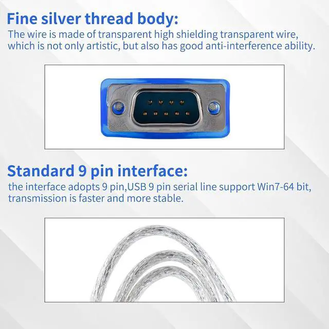 Alt view image 3 of 7 - USB 2.0 to Serial DB-9 RS232 Adapter, Windows 7/8/10/11/32/64/XP/RS232 to USB Converter