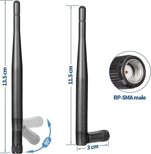 Alt view image 2 of 7 - Dual Band WiFi Antenna 2.4GHz 5GHz 5.8GHz 3dBi RP-SMA Male Antenna Replacement (2-Pack) for WiFi Router Wireless Network Card USB Adapter Security IP Camera Video Surveillance Monitor