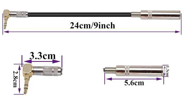 Alt view image 2 of 7 - 90 Degree 1/8 to 1/4 Stereo Adapter Cable, TRS 90 Degree 3.5mm Male to 6.35mm Female Stereo Audio Adapter for Amplifiers, Guitar,Home Theater Devices,Laptop etc.(9inch/24cm)