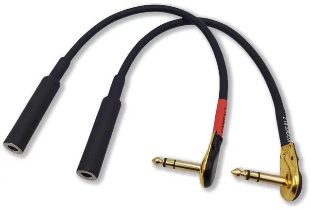 Main image of Speakes Cable, 1 Foot Balanced TRS ¼ Adapter, TRS Cable 1/4 Right Angle Golden Plated 6.35mm Male to 6.35 Female Audio Adapter for Speaker, Patch Cable, Guitar - 2 Packs