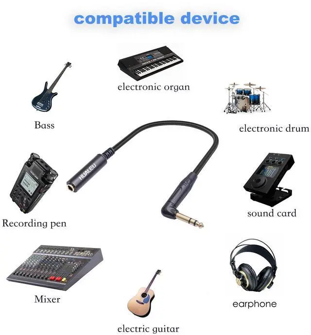 Alt view image 2 of 7 - 2Pack 1FT Right Angle Audio Cable, Male to Female, 6.35mm TRS Stereo to 1/4 Female Stereo Headphone Guitar Extension Cable Cord for Amplifiers