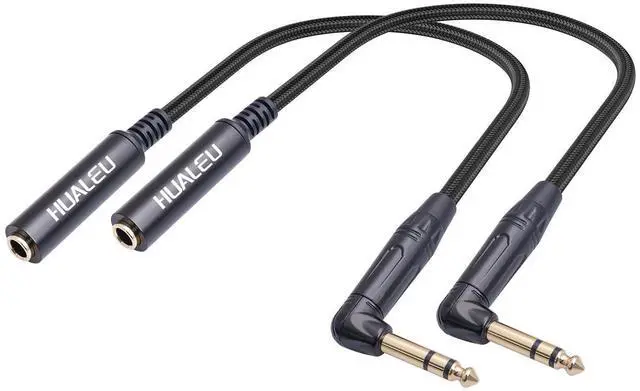 Main image of 2Pack 1FT Right Angle Audio Cable, Male to Female, 6.35mm TRS Stereo to 1/4 Female Stereo Headphone Guitar Extension Cable Cord for Amplifiers