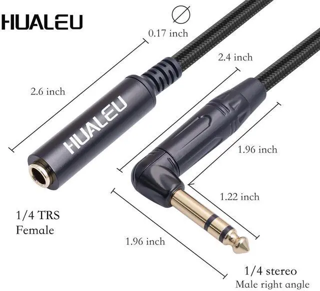 Alt view image 3 of 7 - 2Pack 3.3FT Right Angle 6.35mm TRS Stereo Male to Female Audio Cable,Right Angle 1/4 TRS Male to Female Stereo Headphone Guitar Extension Cable Cord for Amplifiers,Headphone
