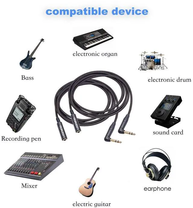 Alt view image 2 of 7 - 2Pack 3.3FT Right Angle 6.35mm TRS Stereo Male to Female Audio Cable,Right Angle 1/4 TRS Male to Female Stereo Headphone Guitar Extension Cable Cord for Amplifiers,Headphone