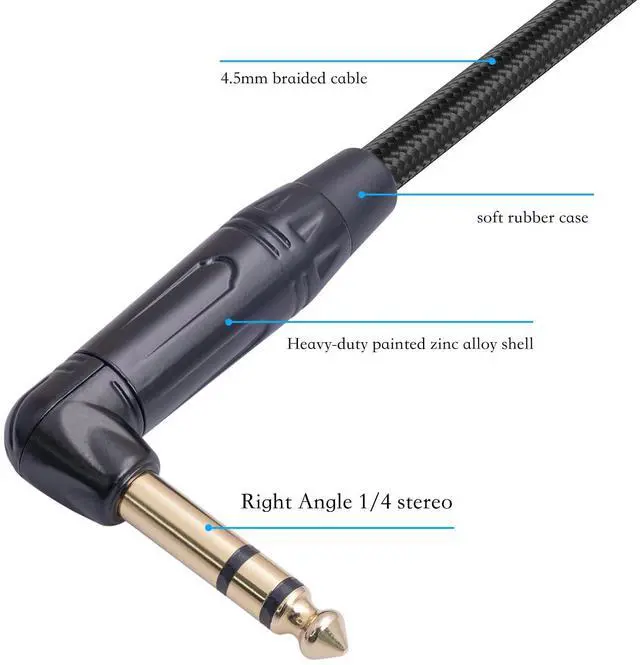 Alt view image 7 of 7 - 2Pack 3.3FT Right Angle 6.35mm TRS Stereo Male to Female Audio Cable,Right Angle 1/4 TRS Male to Female Stereo Headphone Guitar Extension Cable Cord for Amplifiers,Headphone