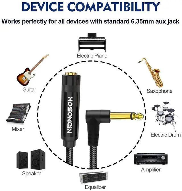 Alt view image 2 of 7 - Premium 1/4" Right Angle TS Male to TS Female Adapter - Gold-Plated, Aluminum Alloy, High-Fidelity Sound, 2-Pack for Guitars, Amplifiers & Audio Devices