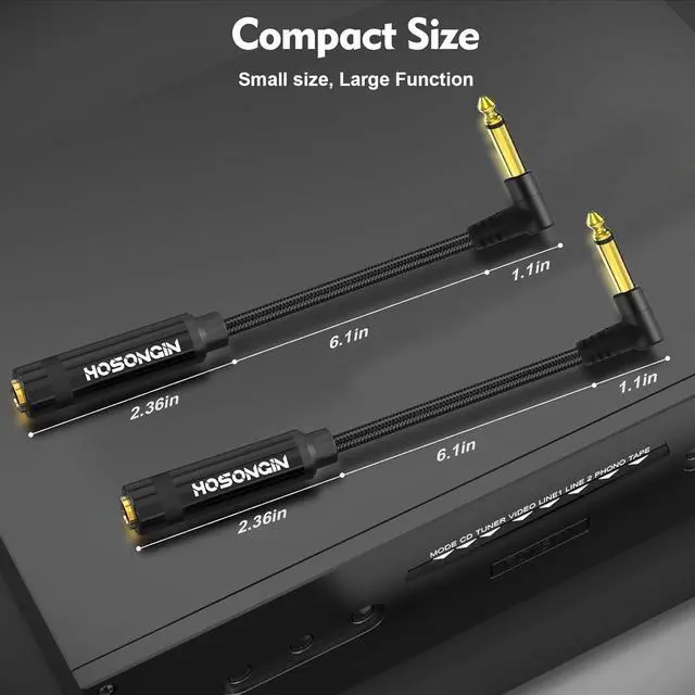 Alt view image 7 of 7 - Premium 1/4" Right Angle TS Male to TS Female Adapter - Gold-Plated, Aluminum Alloy, High-Fidelity Sound, 2-Pack for Guitars, Amplifiers & Audio Devices