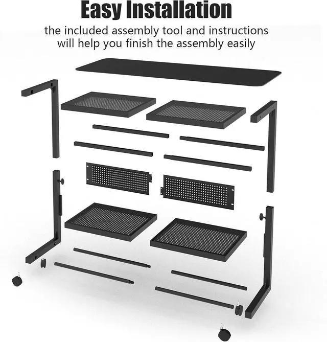 Alt view image 7 of 7 - Computer Tower Stand - Height Adjustable 2-Tier ATX-Case PC Stand Printer Rack Pegboard with Rolling Wheels & Mousepad for Home Office Gaming Accessories
