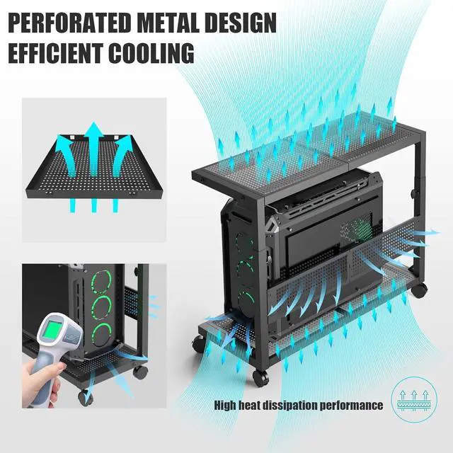 Alt view image 3 of 7 - Computer Tower Stand - Height Adjustable 2-Tier ATX-Case PC Stand Printer Rack Pegboard with Rolling Wheels & Mousepad for Home Office Gaming Accessories