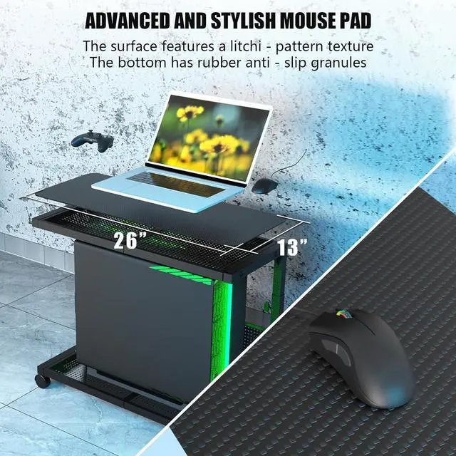 Alt view image 6 of 7 - Computer Tower Stand - Height Adjustable 2-Tier ATX-Case PC Stand Printer Rack Pegboard with Rolling Wheels & Mousepad for Home Office Gaming Accessories