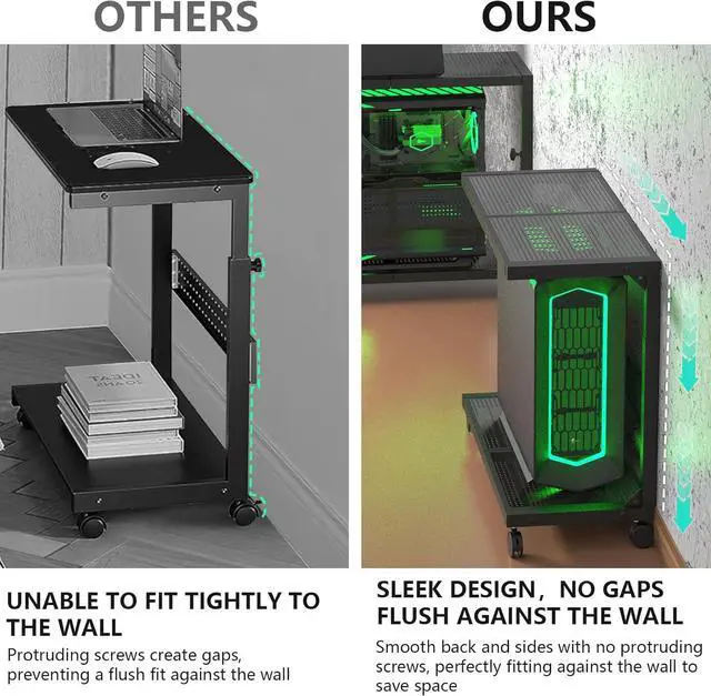 Alt view image 5 of 7 - Computer Tower Stand - Height Adjustable 2-Tier ATX-Case PC Stand Printer Rack Pegboard with Rolling Wheels & Mousepad for Home Office Gaming Accessories