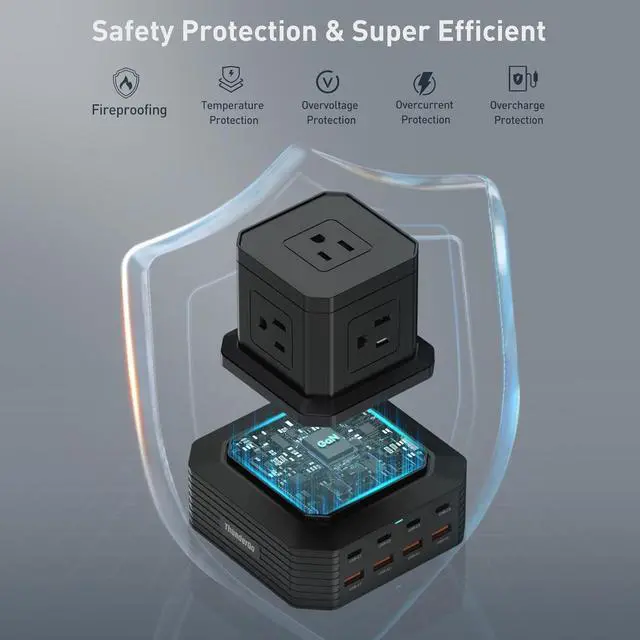 Alt view image 4 of 7 - 100W USB C Charging Station 13-in-1 Surge Protector Power Strip with 4 PD USB-C & 4 USB-A Ports, Adapt to MacBook Pro/Air, iPhone 15/14, iPad, and Multi-Device Office and Home Chargers