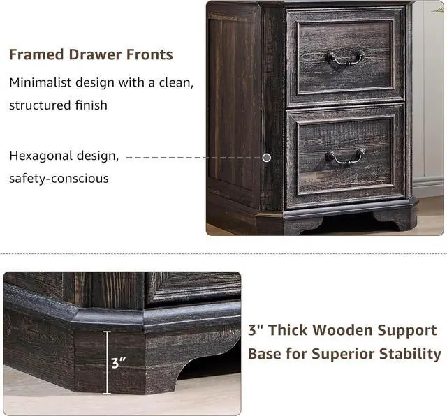 Alt view image 7 of 7 - 6-Tier Bookcase Set of 2 with 2 File Drawers, 72" Tall Farmhouse Bookshelf with Storage & Adjustable Shelves, Wooden Floor Standing Display Book Shelf for Home Office, Dark Rustic Oak