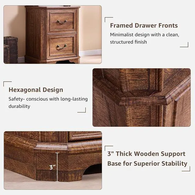 Alt view image 7 of 7 - 72" Tall Farmhouse Bookcase Set of 2 with 2 File Drawers, 6-Tier Bookshelf with Storage & Adjustable Shelves, Wooden Floor Standing Display Book Shelf for Home Office, Reclaimed Barnwood