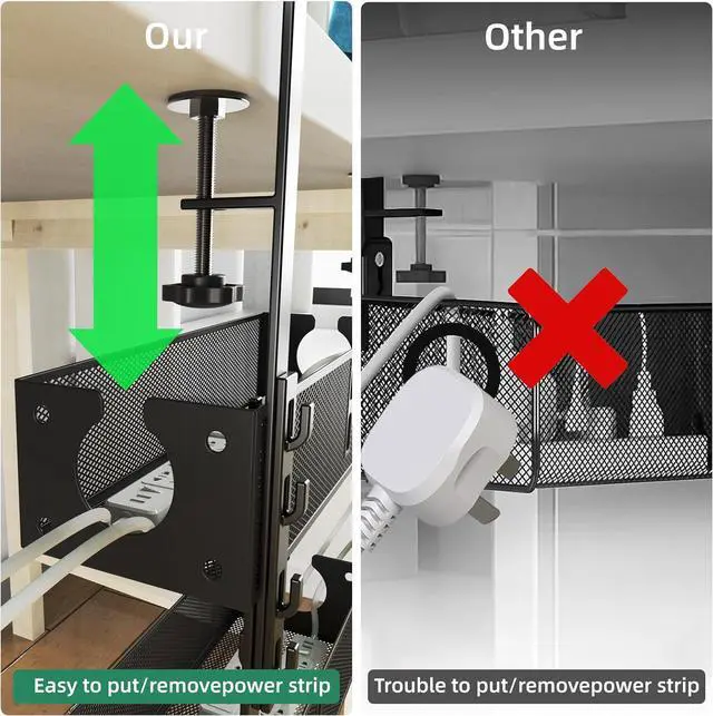 Alt view image 3 of 7 - Multi-Model Under Desk Cable Management 2 Pack Metal Under Desk Wire Management Tray Clamp Mount Under Table Cord Management No Damage The Desk,Black